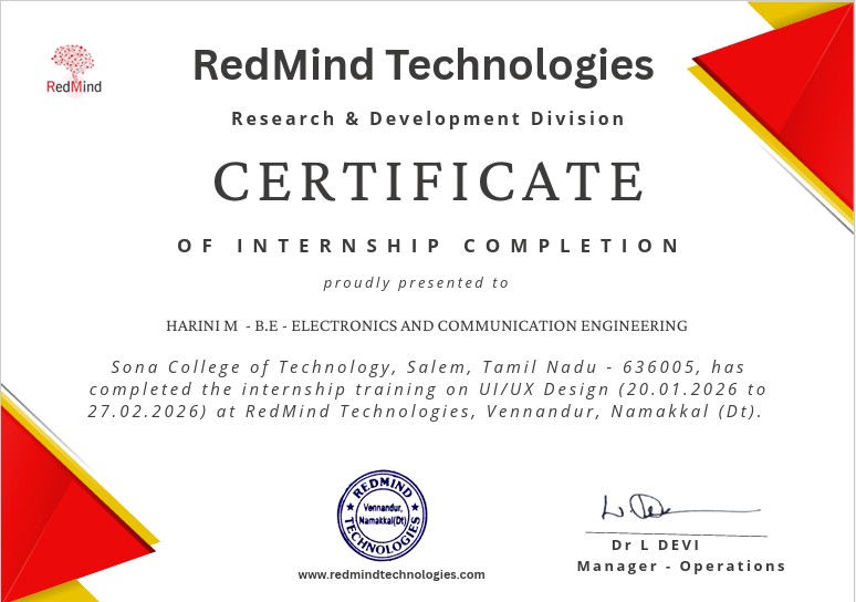 RedMind Technologies Internship Certificate